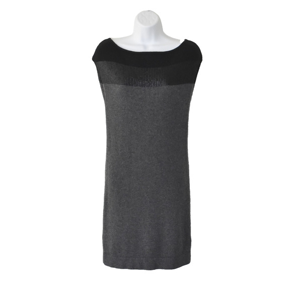 B0 Auth THEORY Gray & Black Sequin Embellished Cashmere Knit Sweater Dress Sz S - Picture 1 of 5